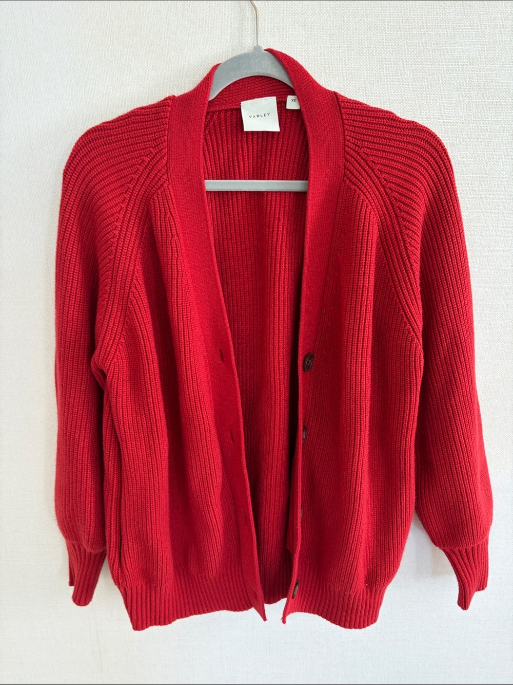 Varley Bright Red Ribbed Button-Front Cardigan
